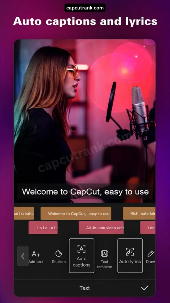 Auto Captions & Lyrics - Capcut Mod APK - capcutrank.com